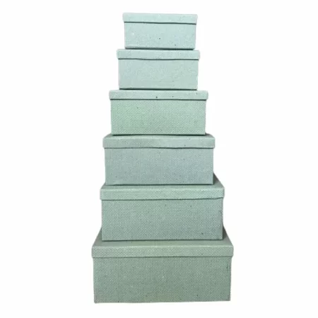 Imagen del set de 6 cajas gris con topos verdes