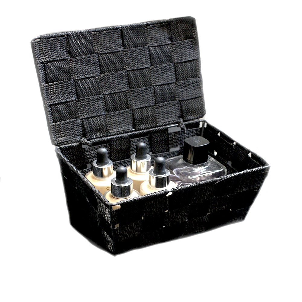 Set de 2 Cajas de Almacenaje con Tapa, Cestas Organizadoras, Tela, 25 L,  20,5 x 34,5 x 42 cm, Color gris