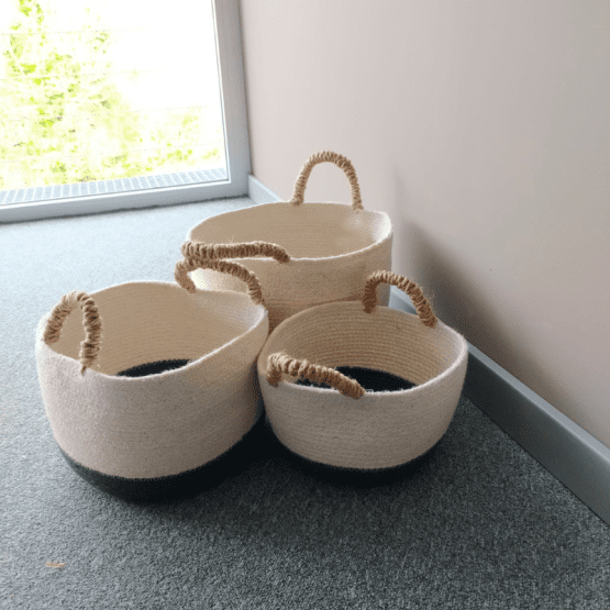 Set 3 cestas gris y blanca con asas