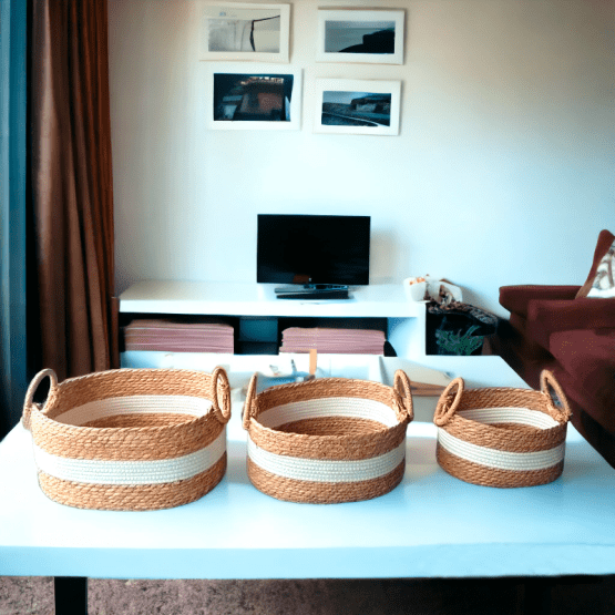 Set 3 cestas junco blanca natural